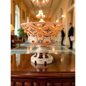 Bohemian Opaline Glass Compote Dish – Vintage Pedestal Bowl